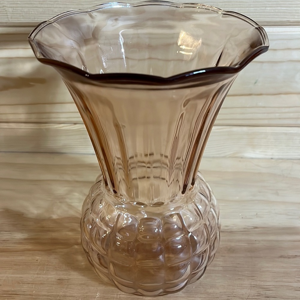 Anchor Hocking Pink Pineapple Depression glass vase vintage pink